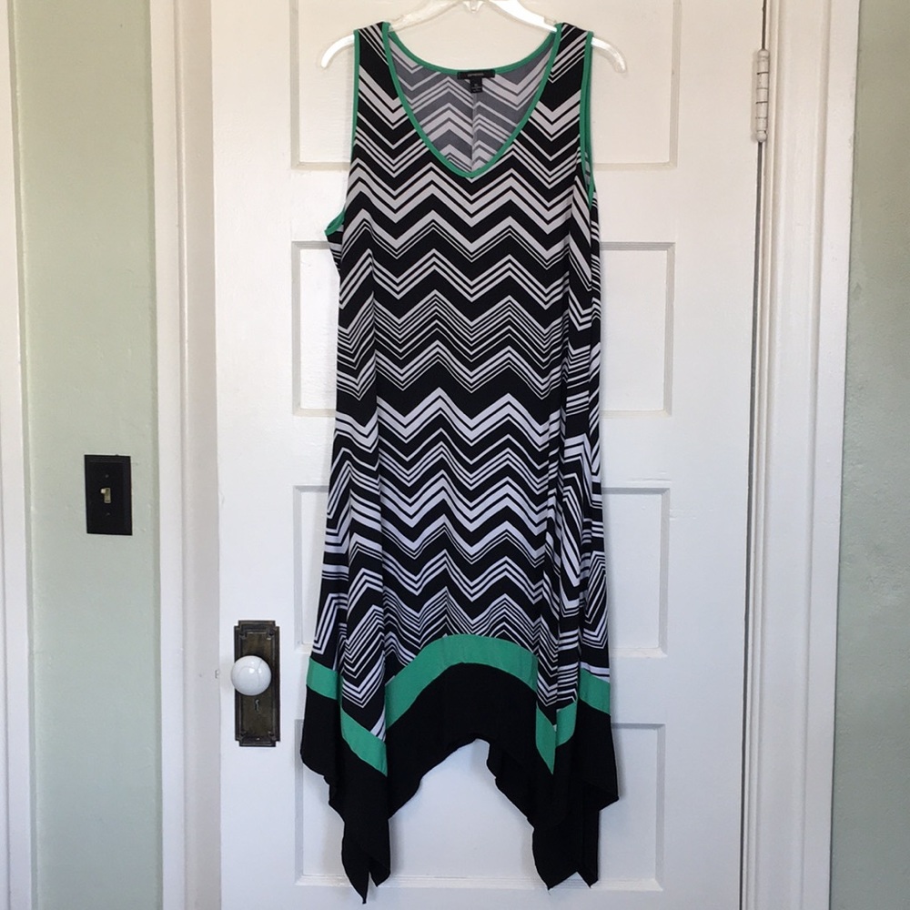 Chevron Stripe Dress w/Handlerchief Hem